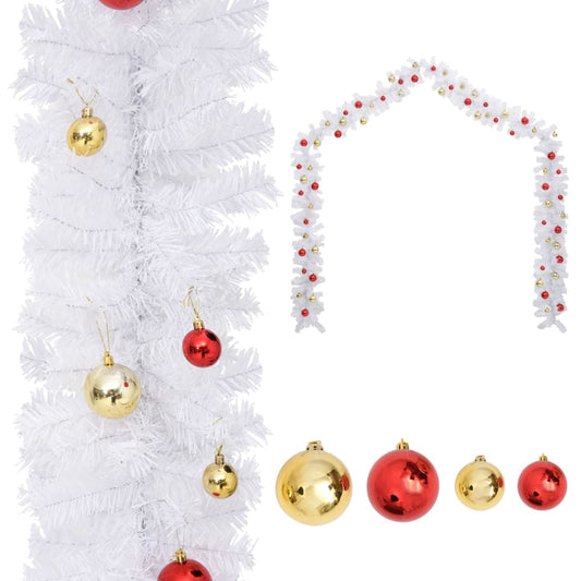 HKH Grinalda de Natal Decorada com Enfeites - Branco