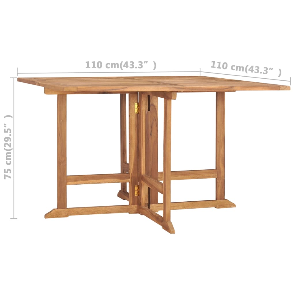 HKH Mesa de Jantar para Jardim Dobrável 110x110x75 Cm Teca Maciça - Marrom