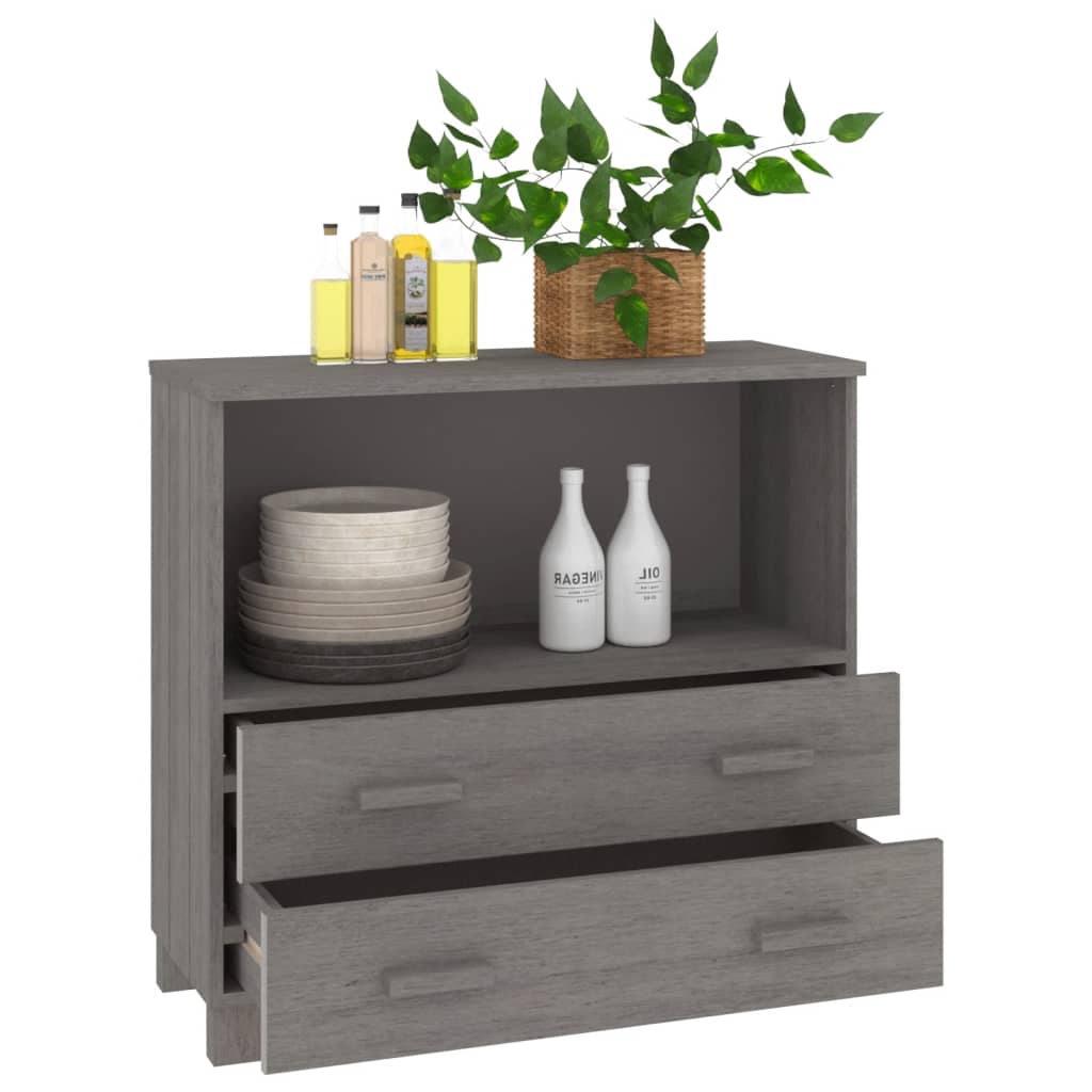 HKH Aparador Hamar em Madeira de Pinho Maciça, Mdf 85 X 35 X 80 Cm - Cinzento-Claro