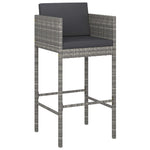 HKH 3 Pcs Conjunto de Bar P/ Jardim C/ Almofadões Vime Pe - Cinzento