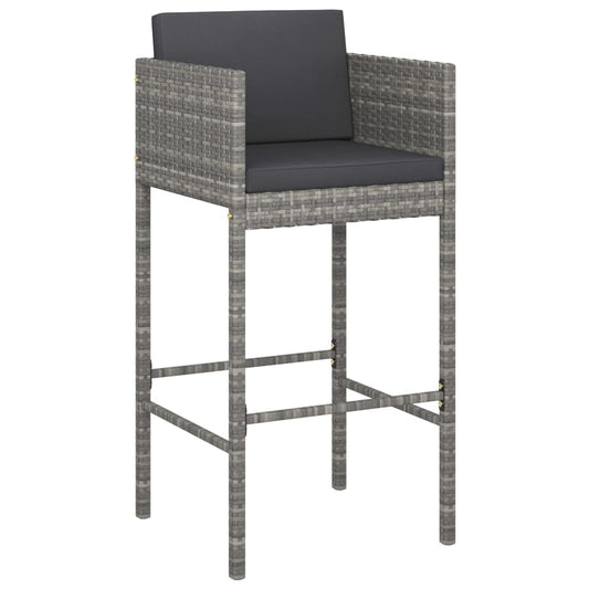 HKH 3 Pcs Conjunto de Bar P/ Jardim C/ Almofadões Vime Pe - Cinzento