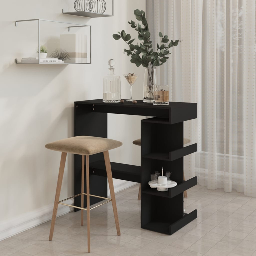 HKH Mesa de Bar con Estantes de Aglomerado - Negro