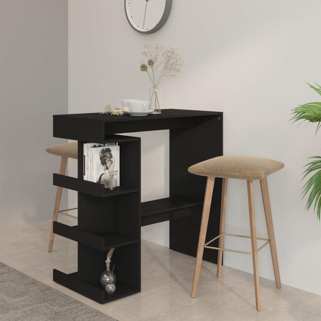 HKH Mesa de Bar con Estantes de Aglomerado - Negro