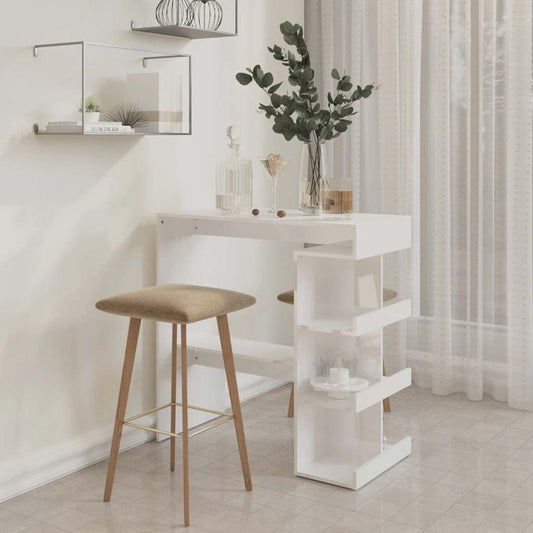 HKH Mesa de Bar com Prateleiras Brilhante - Branco