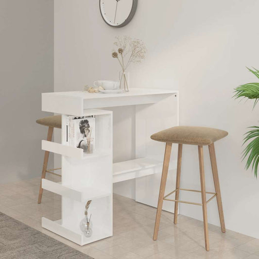 HKH Mesa de Bar com Prateleiras Brilhante - Branco