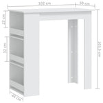 HKH Mesa de Bar com Prateleira em Derivados de Madeira - Branco