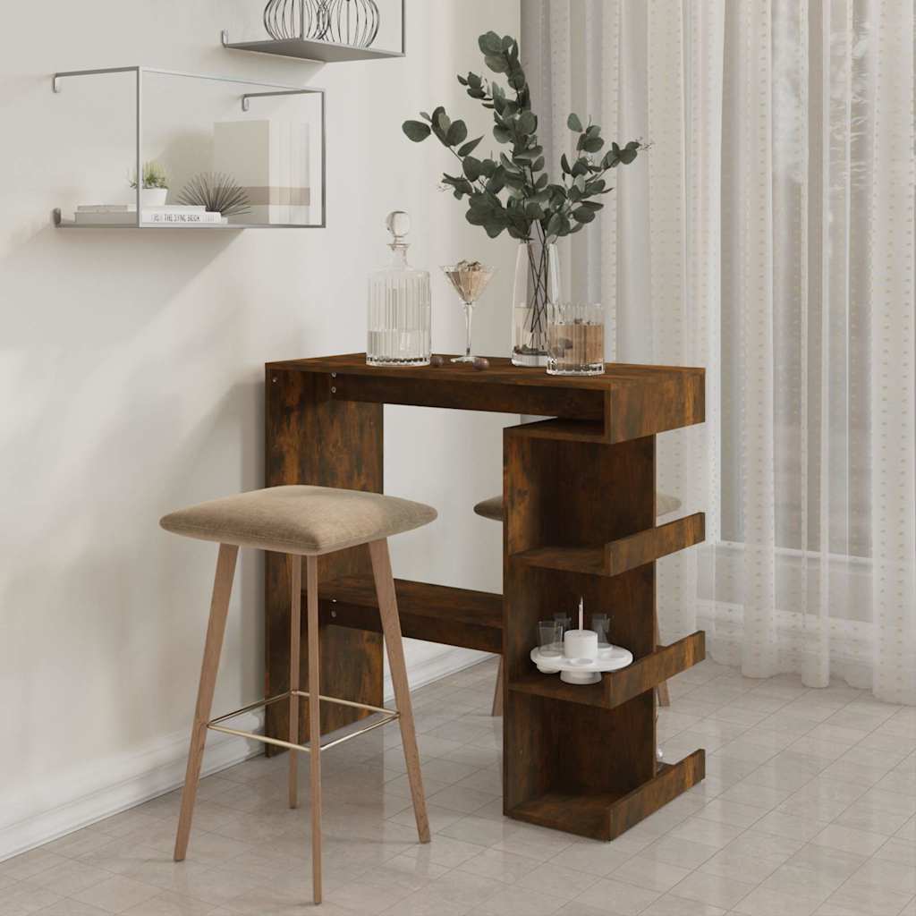 HKH Mesa de Bar con Estantes en Madera Aglomerada Ahumada en Roble
