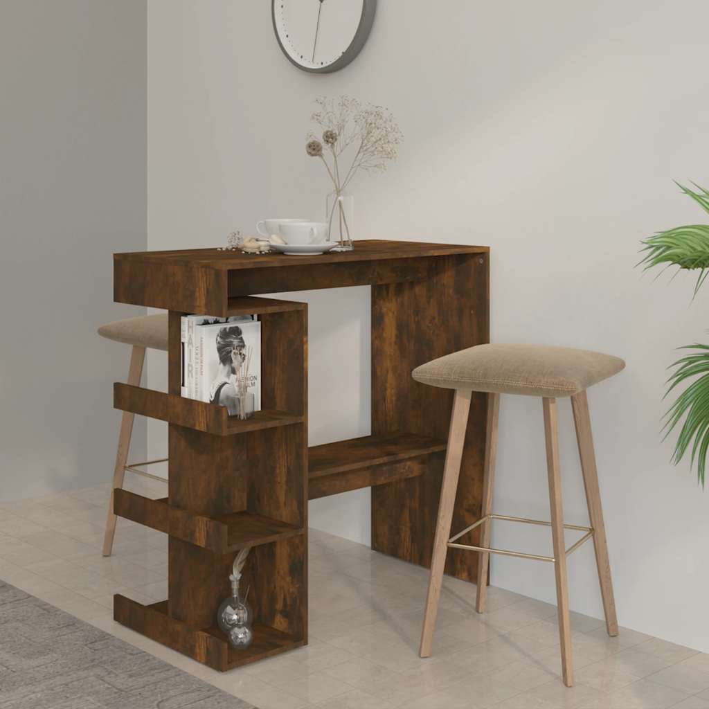 HKH Mesa de Bar con Estantes en Madera Aglomerada Ahumada en Roble