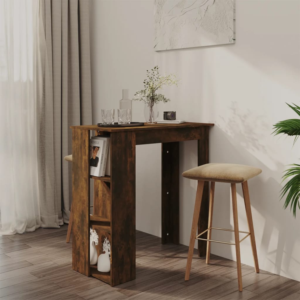 HKH Mesa de Bar con Estantes en Madera Aglomerada Ahumada en Roble