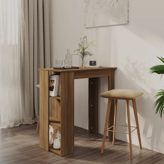 Mesa de bar HKH con estantes de madera de ingeniería marrón roble