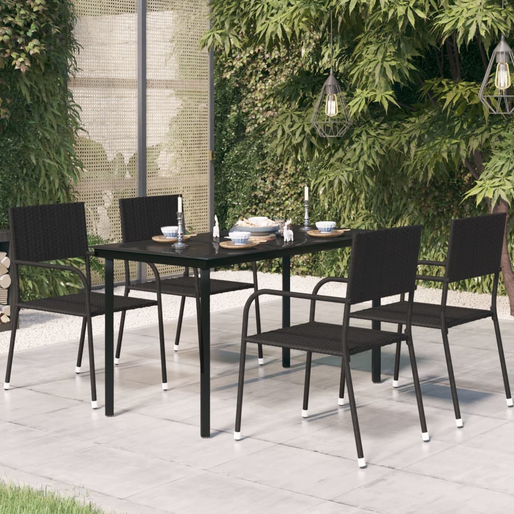 HKH Mesa de Jantar para Jardim Aço e Vidro - Preto