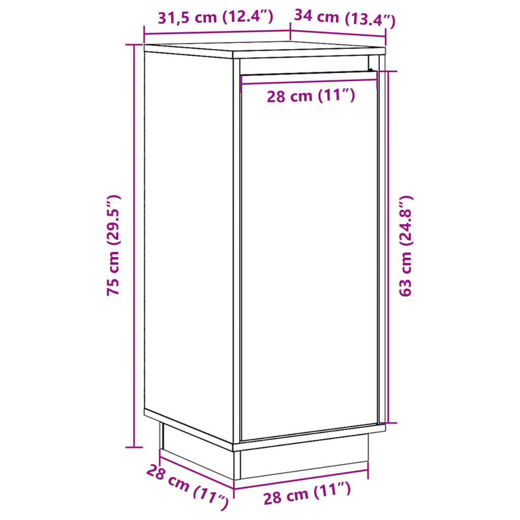 Aparador Clásico HKH en Madera Maciza de Pino (Sin Tratar) 31,5 X 34 X 75 Cm