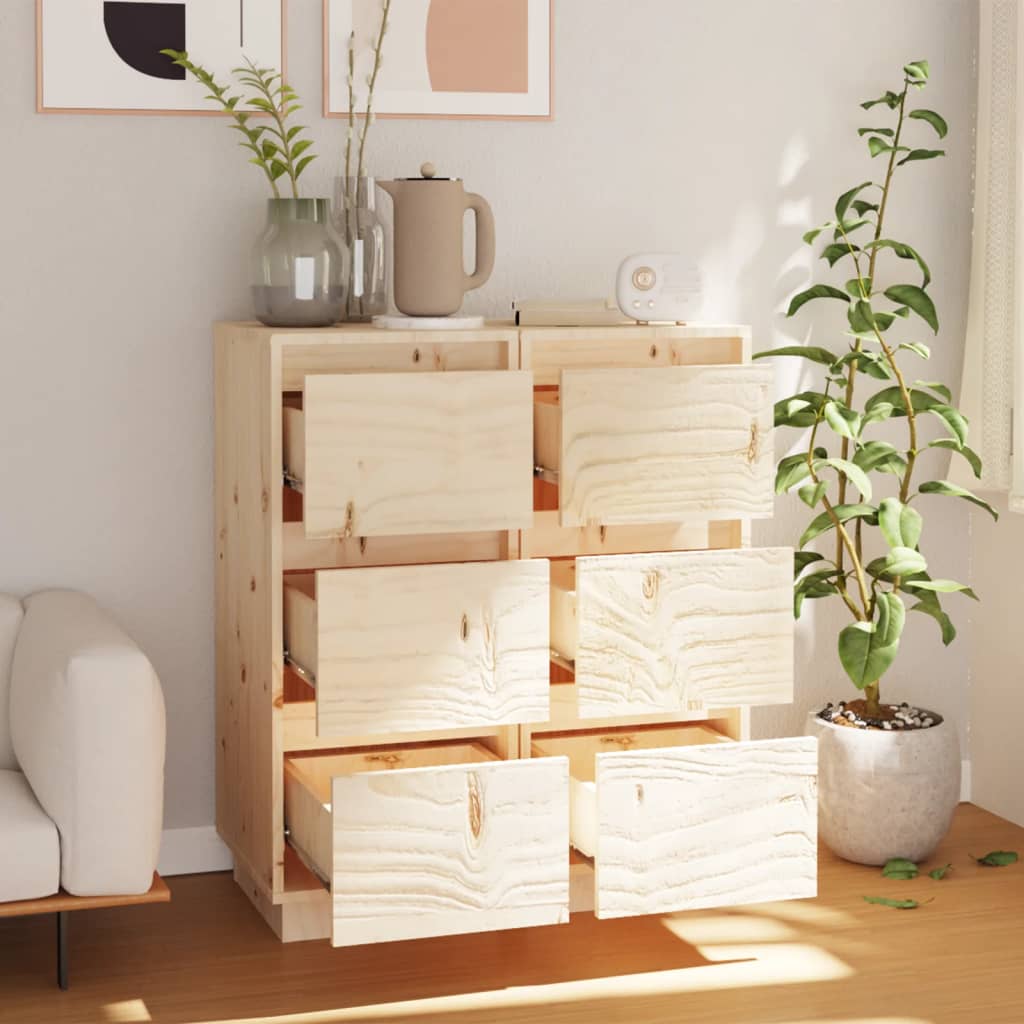 HKH Aparadores 2 Piezas Clásico de Madera de Pino Maciza (Sin Tratar) 32 x 34 x 75 cm