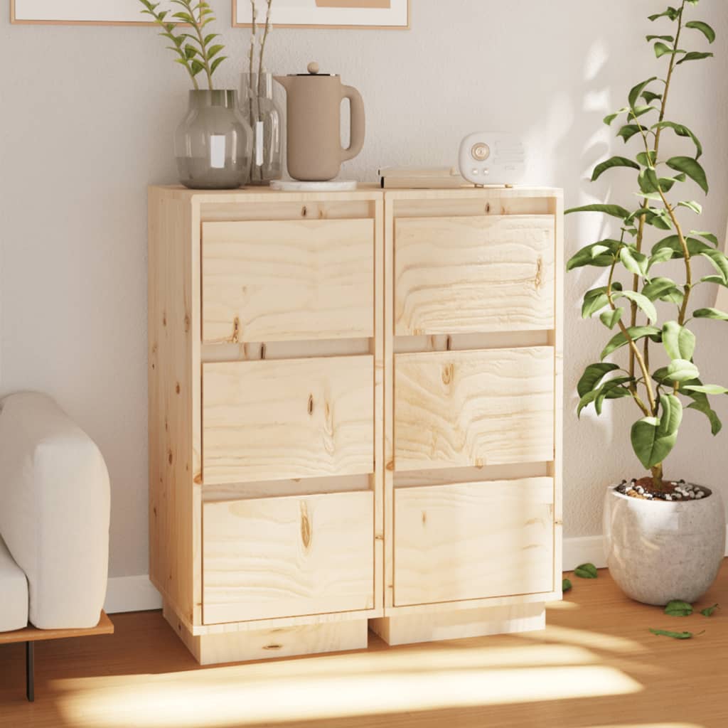 HKH Aparadores 2 Piezas Clásico de Madera de Pino Maciza (Sin Tratar) 32 x 34 x 75 cm