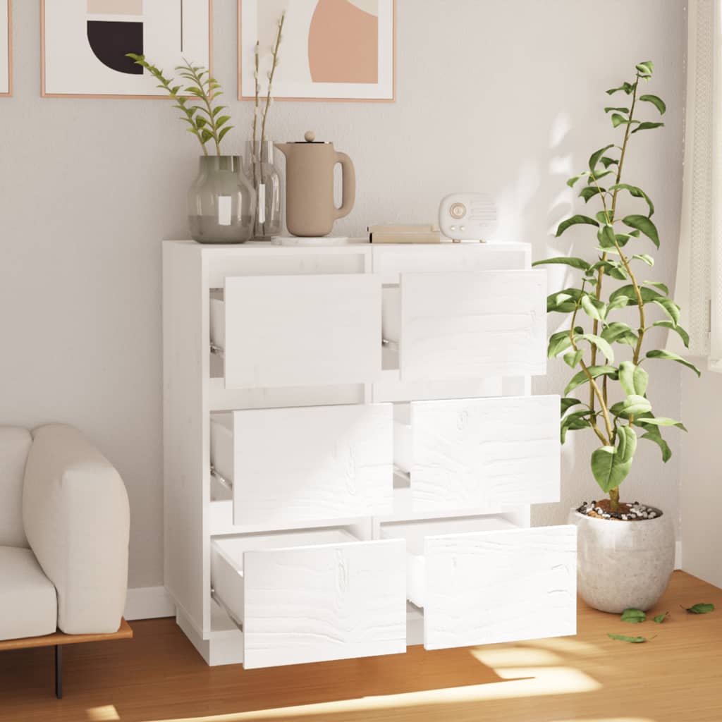 HKH Aparadores 2 Piezas Clásico de Pino Macizo 32 X 34 X 75 Cm - Blanco