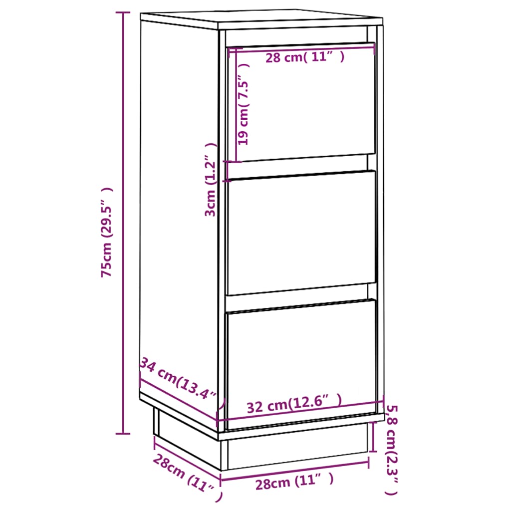 HKH Aparadores 2 Peças Clássico em Pinho Maciço 32 X 34 X 75 Cm - Branco