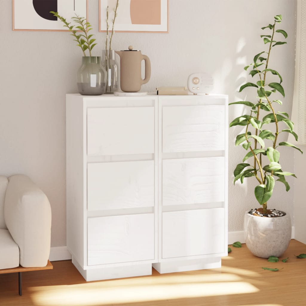 HKH Aparadores 2 Piezas Clásico de Pino Macizo 32 X 34 X 75 Cm - Blanco