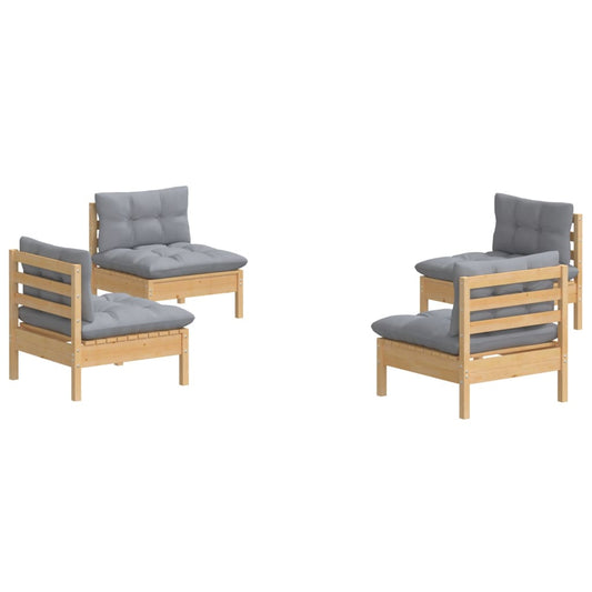 HKH 4 Pcs Conjunto Lounge de Jardim C/ Almofadões Cinzentos Pinho - Cinzeto
