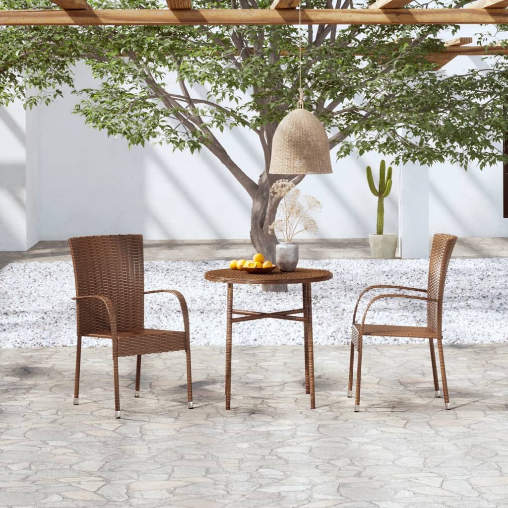 HKH Juego de Comedor para Jardín de 3 Piezas de Mimbre PE Marrón