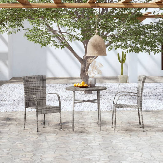 HKH 3 Pcs Conjunto de Jantar para Jardim Vime Pe Cinzento - Cinzeto