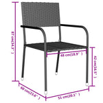 HKH 3 Pcs Conjunto de Jantar para Jardim Vime Pe Cinzento - Cinzeto