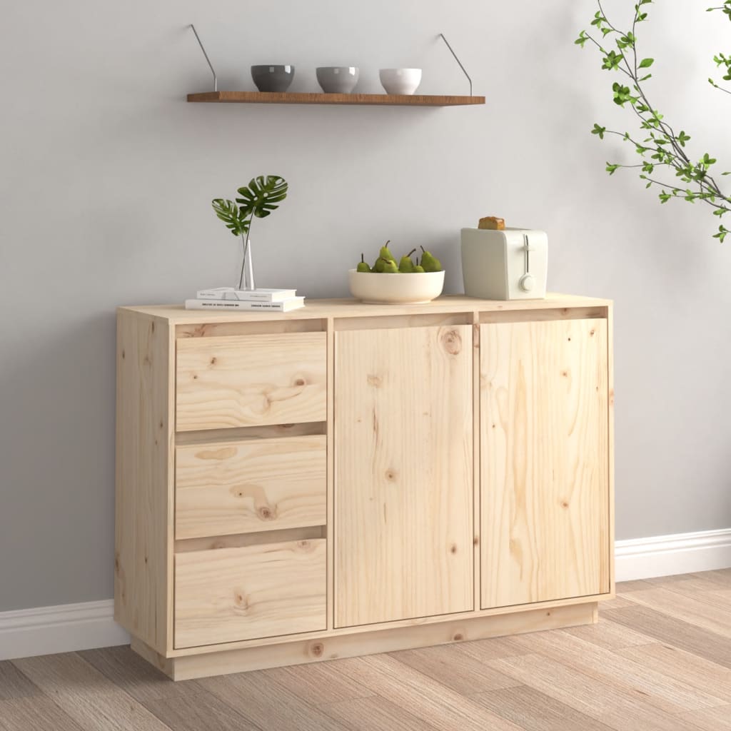 Aparador rústico de madera maciza de pino (sin tratar) con 2 puertas y 3 cajones 111 x 34 x 75 cm HKH