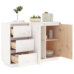 HKH Aparador Rústico em Pinho Maciço com 2 Portas e 3 Gavetas 111 X 34 X 75 Cm - Branco
