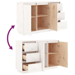 HKH Aparador Rústico em Pinho Maciço com 2 Portas e 3 Gavetas 111 X 34 X 75 Cm - Branco