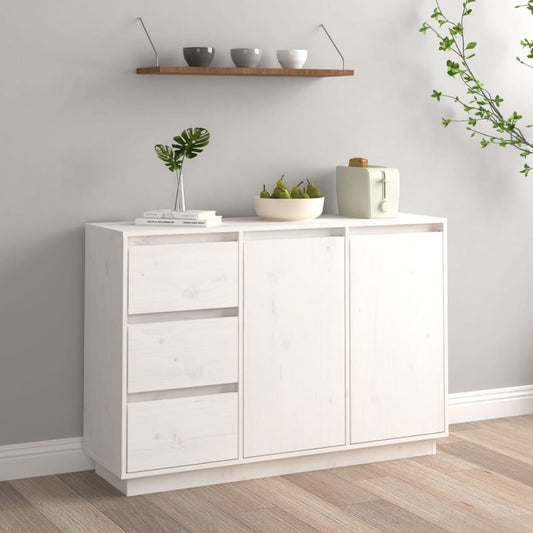 HKH Aparador rústico de pino macizo con 2 puertas y 3 cajones 111 x 34 x 75 cm - Blanco