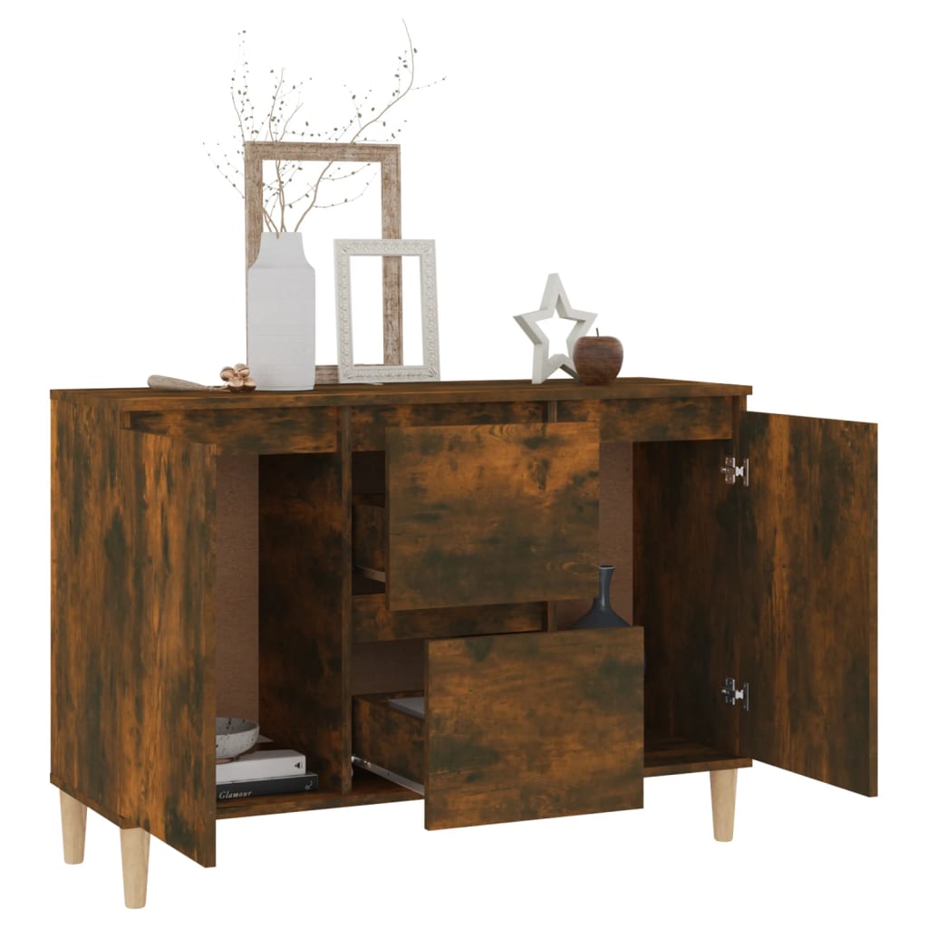 HKH Aparador de madera procesada, madera con 2 puertas y 2 cajones 101 x 35 x 70 cm - Roble ahumado