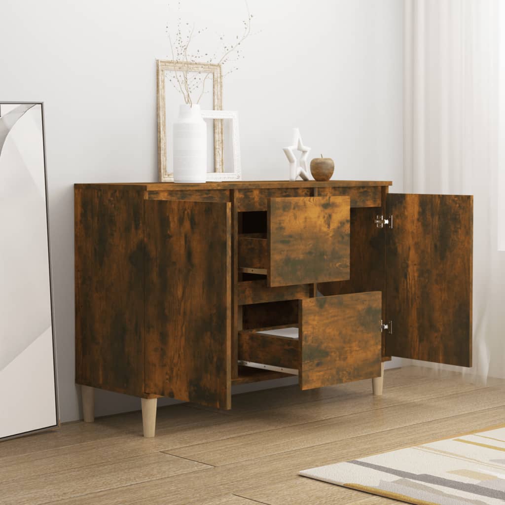 HKH Aparador de madera procesada, madera con 2 puertas y 2 cajones 101 x 35 x 70 cm - Roble ahumado