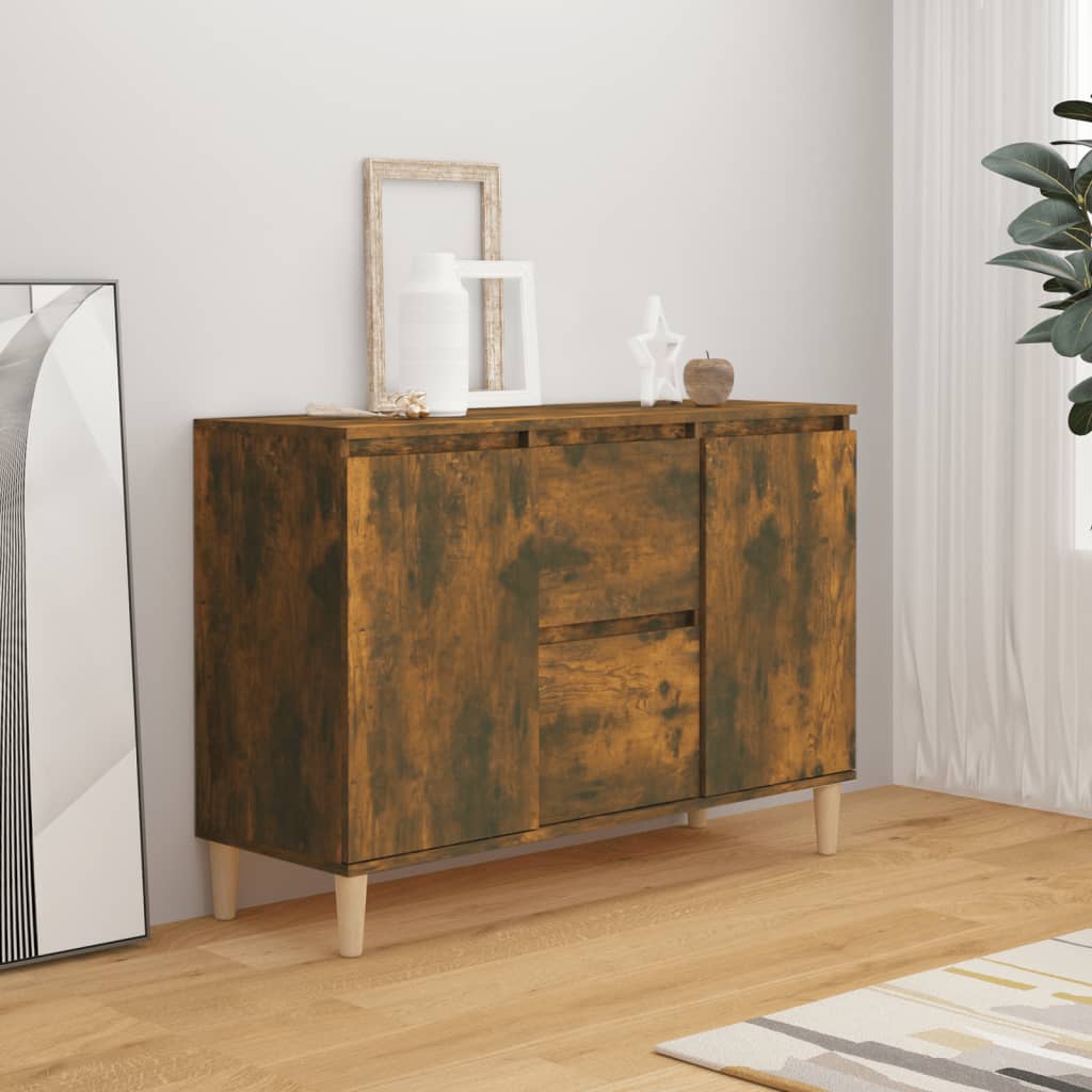 HKH Aparador de madera procesada, madera con 2 puertas y 2 cajones 101 x 35 x 70 cm - Roble ahumado