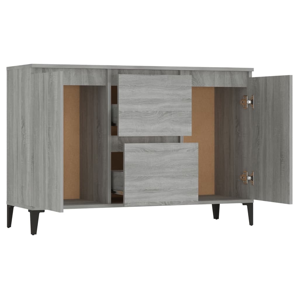HKH Aparador em Madeira Processada, Metal com 2 Portas e 2 Gavetas 102 X 35 X 70 Cm - Sonoma Cinzento