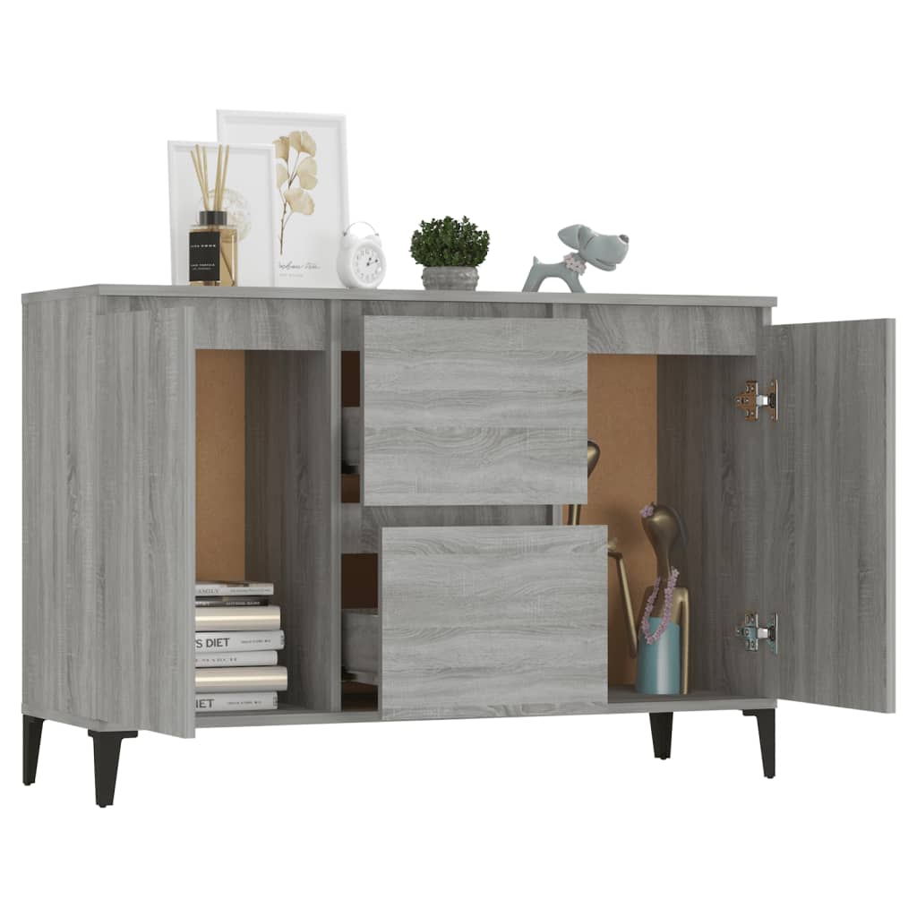 HKH Aparador em Madeira Processada, Metal com 2 Portas e 2 Gavetas 102 X 35 X 70 Cm - Sonoma Cinzento