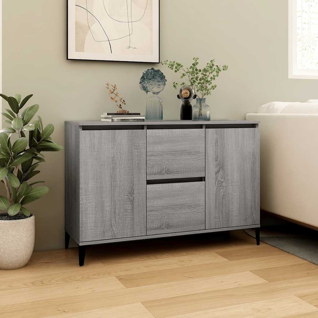 HKH Aparador em Madeira Processada, Metal com 2 Portas e 2 Gavetas 102 X 35 X 70 Cm - Sonoma Cinzento