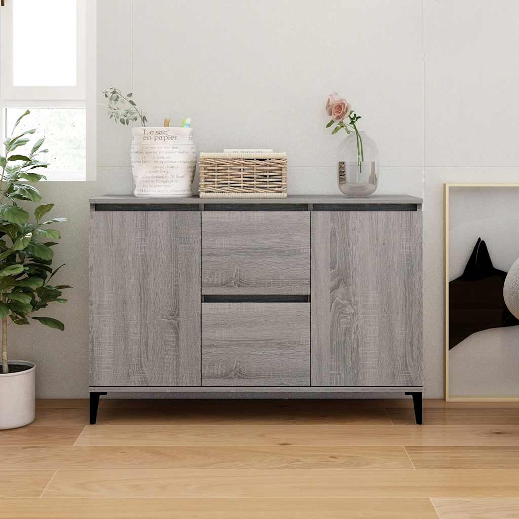 HKH Aparador en Madera Procesada, Metal con 2 Puertas y 2 Cajones 102 X 35 X 70 Cm - Sonoma Gris