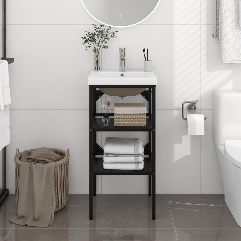 HKH Estructura de Lavabo C/ Lavabo Empotrado en Hierro - Negro