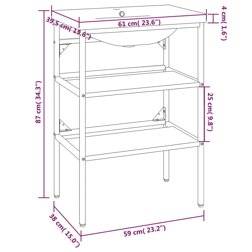 HKH Estructura de Lavabo C/ Lavabo Empotrado en Hierro - Negro