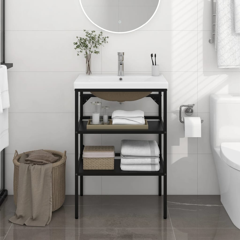 HKH Estructura de Lavabo C/ Lavabo Empotrado en Hierro - Negro