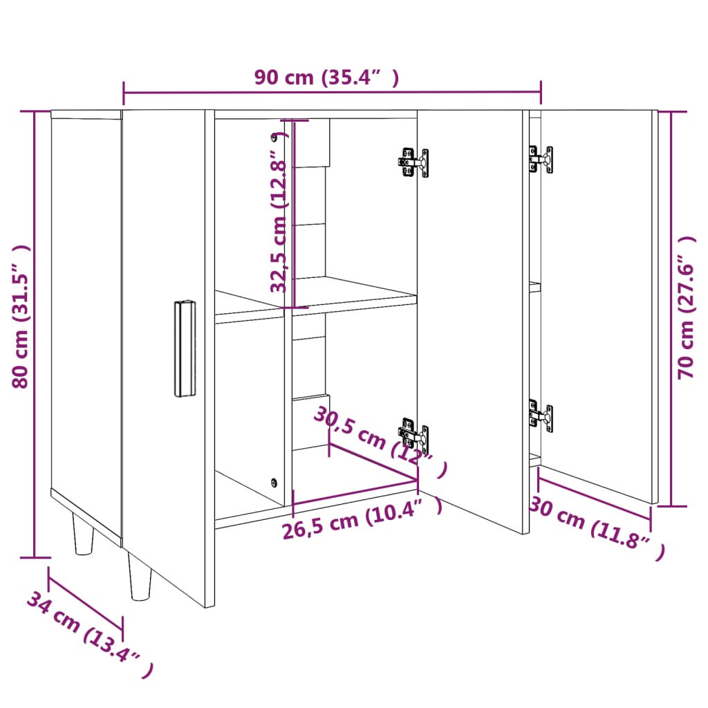 Aparador Clásico HKH en Madera Procesada 90 x 34 x 80 Cm - Roble Sonoma