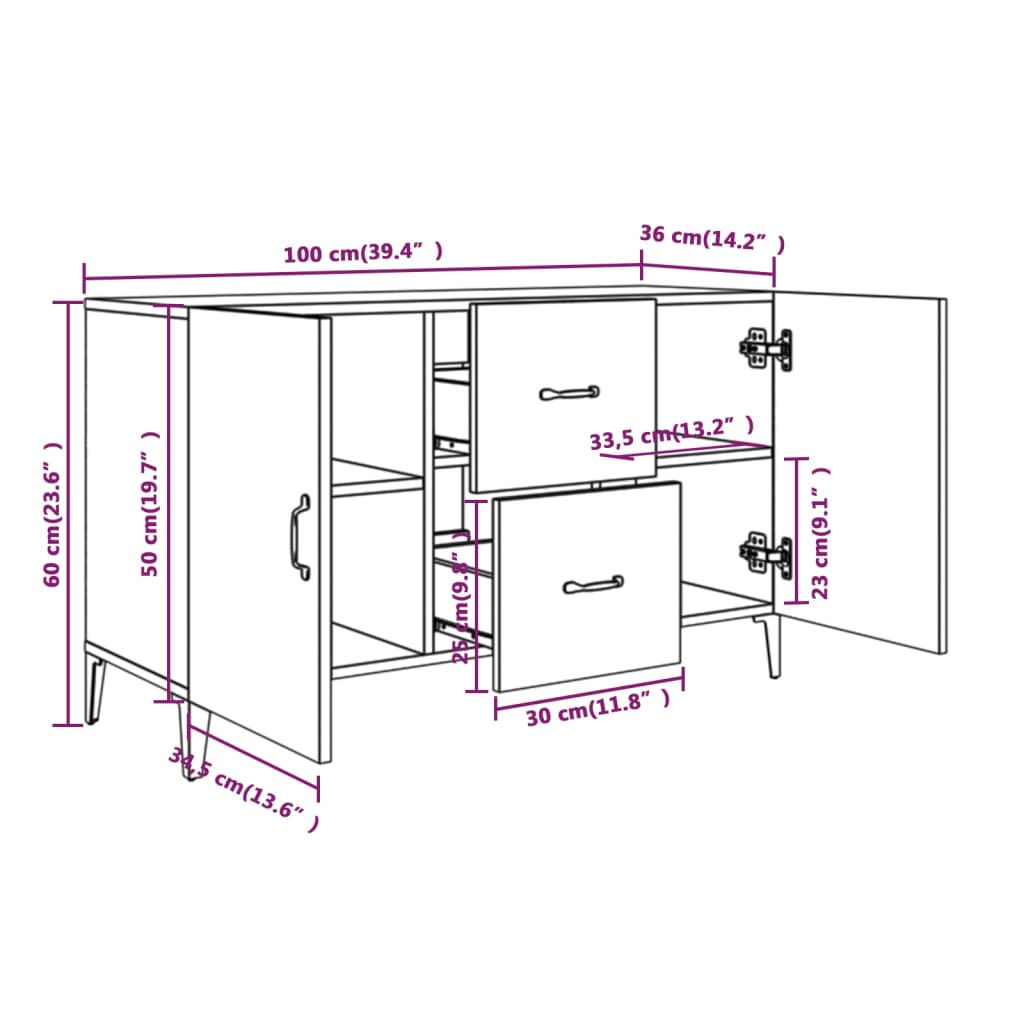HKH Aparador Clásico en Madera Procesada 100 X 36 X 60 Cm - Blanco