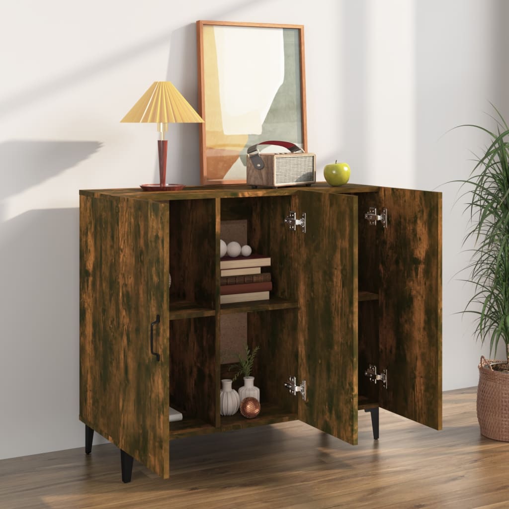 HKH Aparador Industrial en Madera Procesada, Metal 90 X 34 X 80 Cm - Roble Ahumado