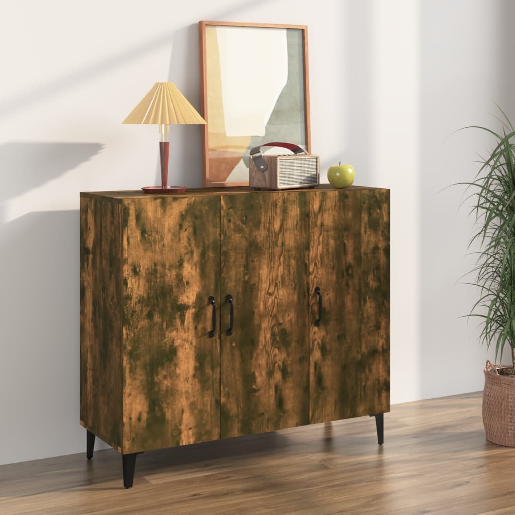 HKH Aparador Industrial en Madera Procesada, Metal 90 X 34 X 80 Cm - Roble Ahumado