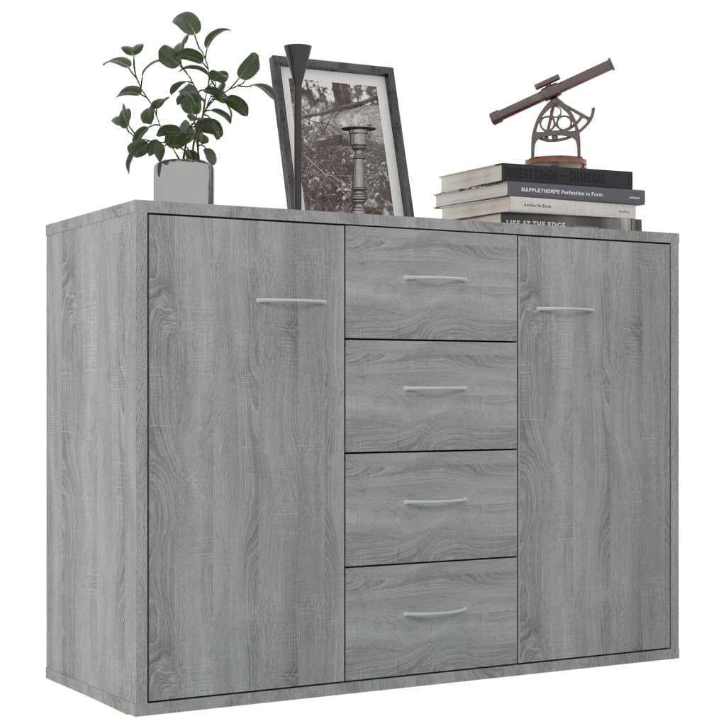 Aparador HKH en derivados de Madera con 2 Puertas y 4 Cajones 88 X 30 X 65 Cm - Sonoma Gris