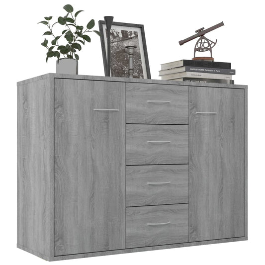 HKH Aparador em derivados de Madeira com 2 Portas e 4 Gavetas 88 X 30 X 65 Cm - Sonoma Cinzento