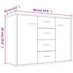 HKH Aparador em derivados de Madeira com 2 Portas e 4 Gavetas 88 X 30 X 65 Cm - Sonoma Cinzento