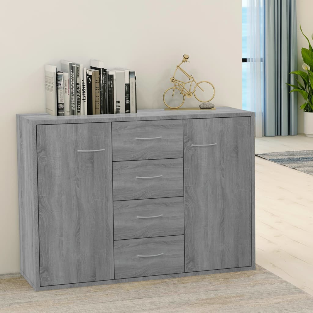 Aparador HKH en derivados de Madera con 2 Puertas y 4 Cajones 88 X 30 X 65 Cm - Sonoma Gris
