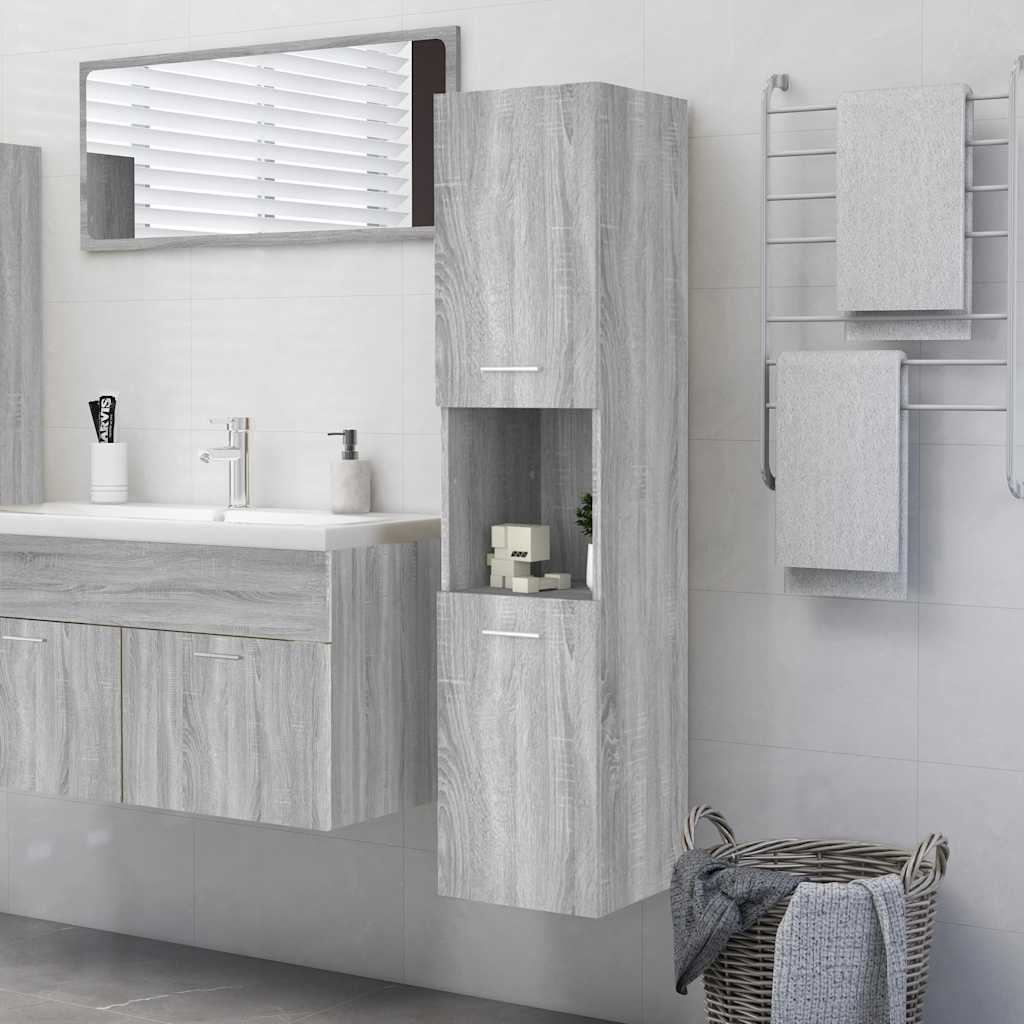 HKH Armario de Baño de Madera Sonoma - 30x30x130 Cm - Gris