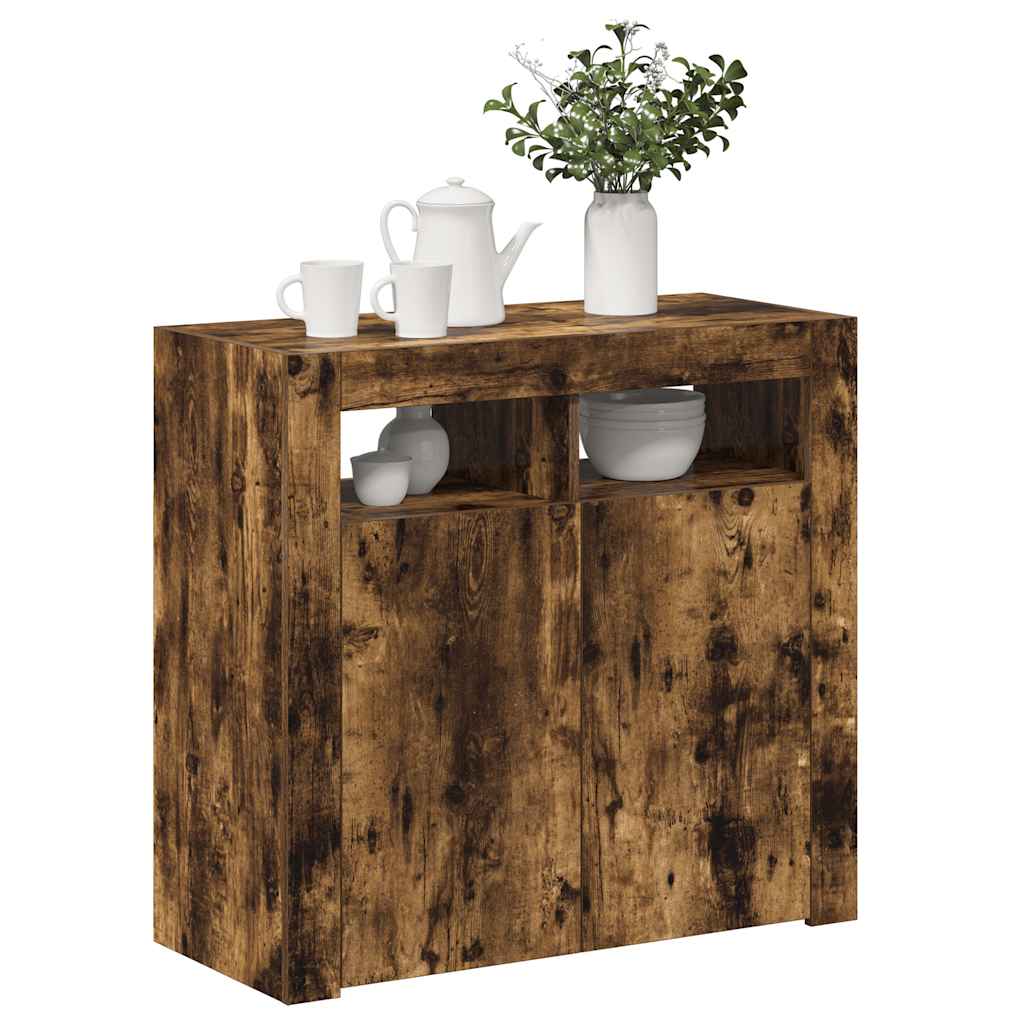 Aparador alto HKH de madera prensada con luces led - Roble ahumado