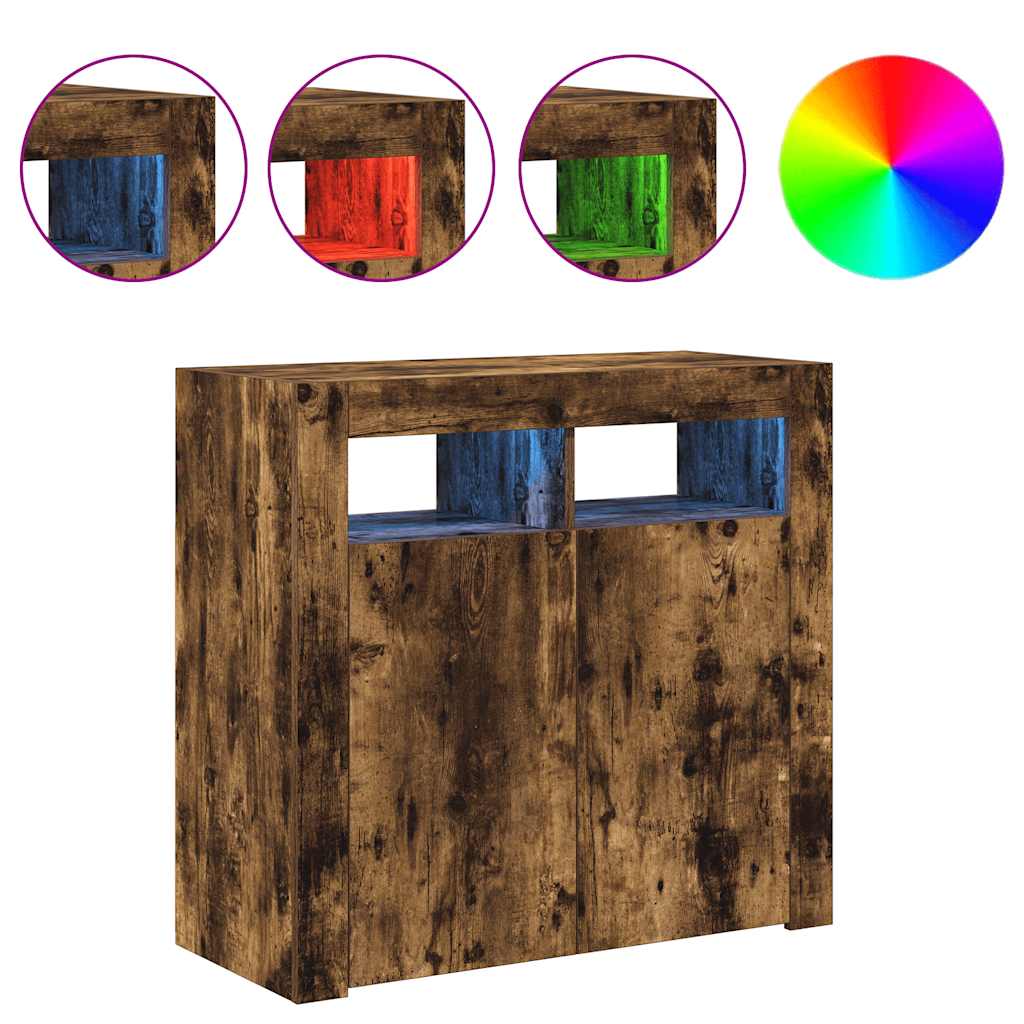 Aparador alto HKH de madera prensada con luces led - Roble ahumado